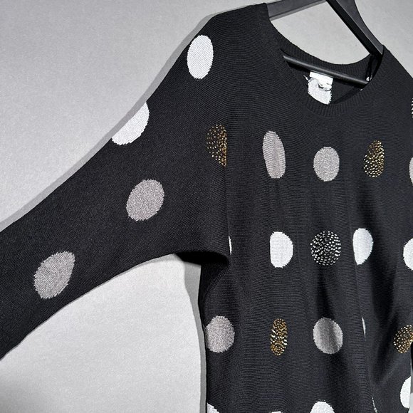 Charter Club Black Lightweight Sweater Silver/Gold Circles With Beads Size L - Picture 5 of 12